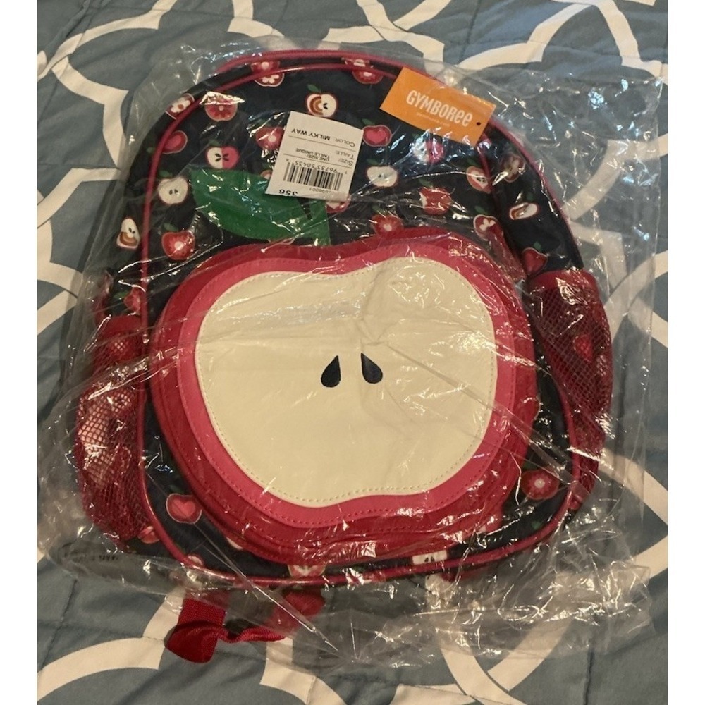 Gymboree Girls Apple Print Backpack Navy Blue Red School Bag NWT